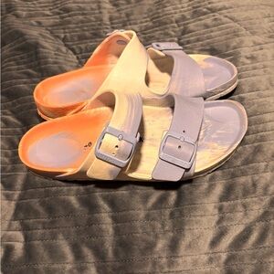 Birkenstock Arizona Essentials EVA Coral Peach Blue Tie Dye Sandal Women's 10
